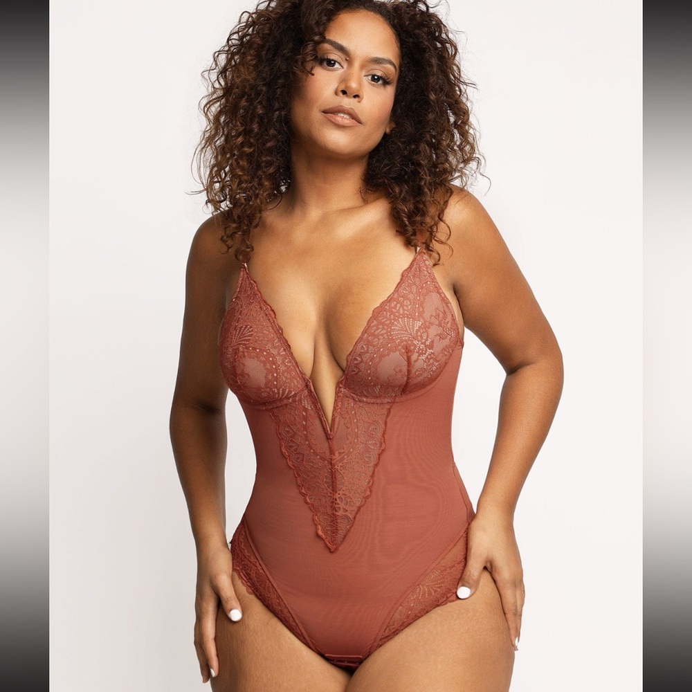 Plunge Lace Bodysuit in Rust - Women Intimates